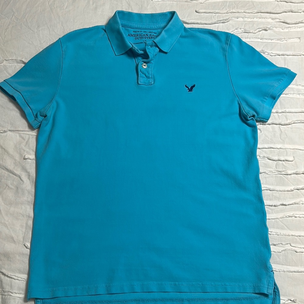 American Eagle Men's Light Blue Color Collared Short Sleeve Polo Shirt